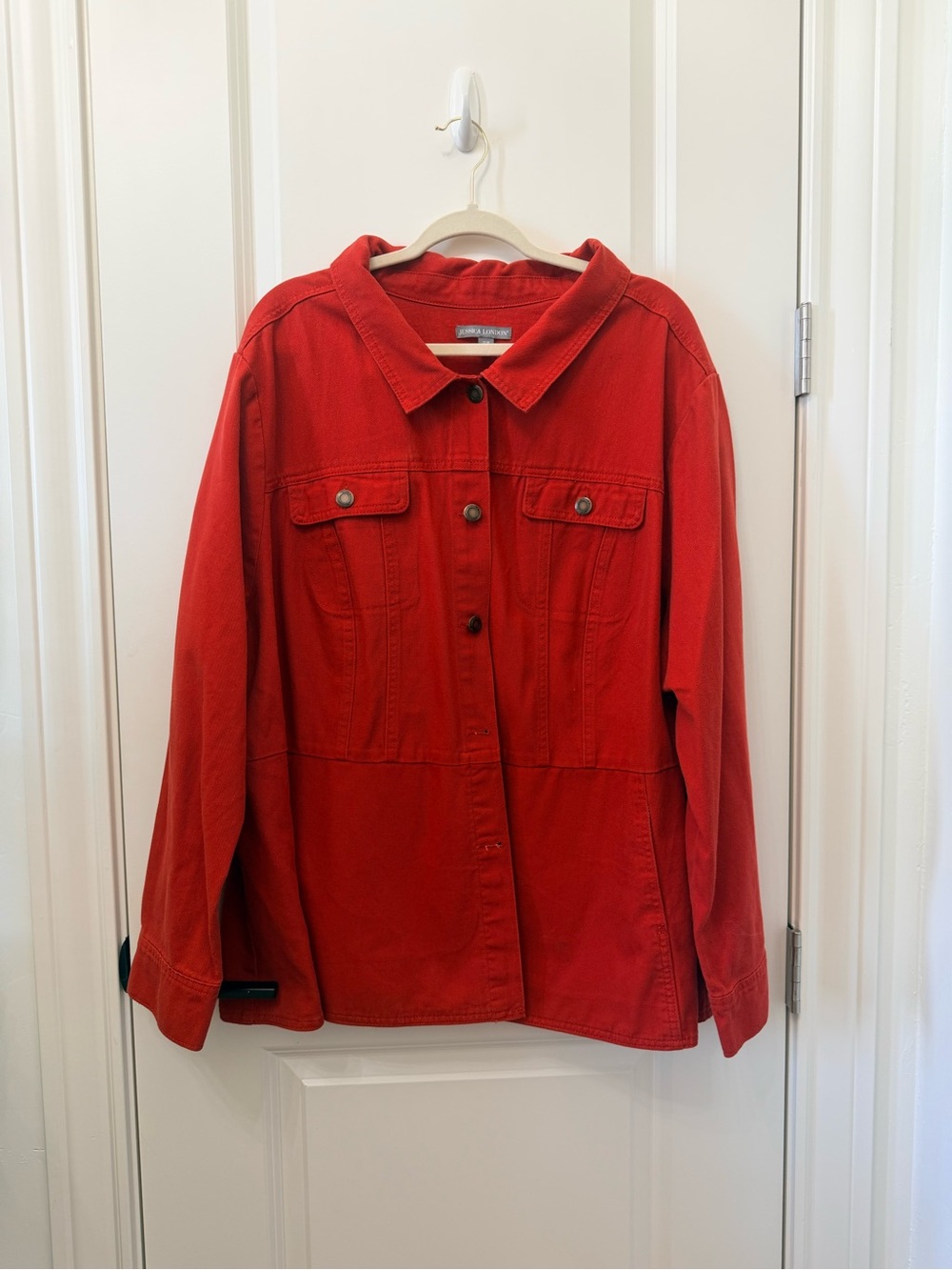 Jessica London Red Button-Front Jean Jacket